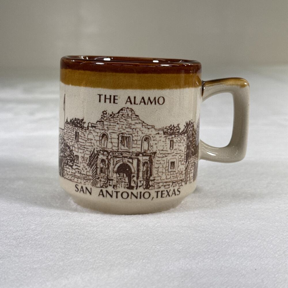 Vintage The Alamo Coffee Mug San Antonio Texas Beige Brown Mug Crazing Charity